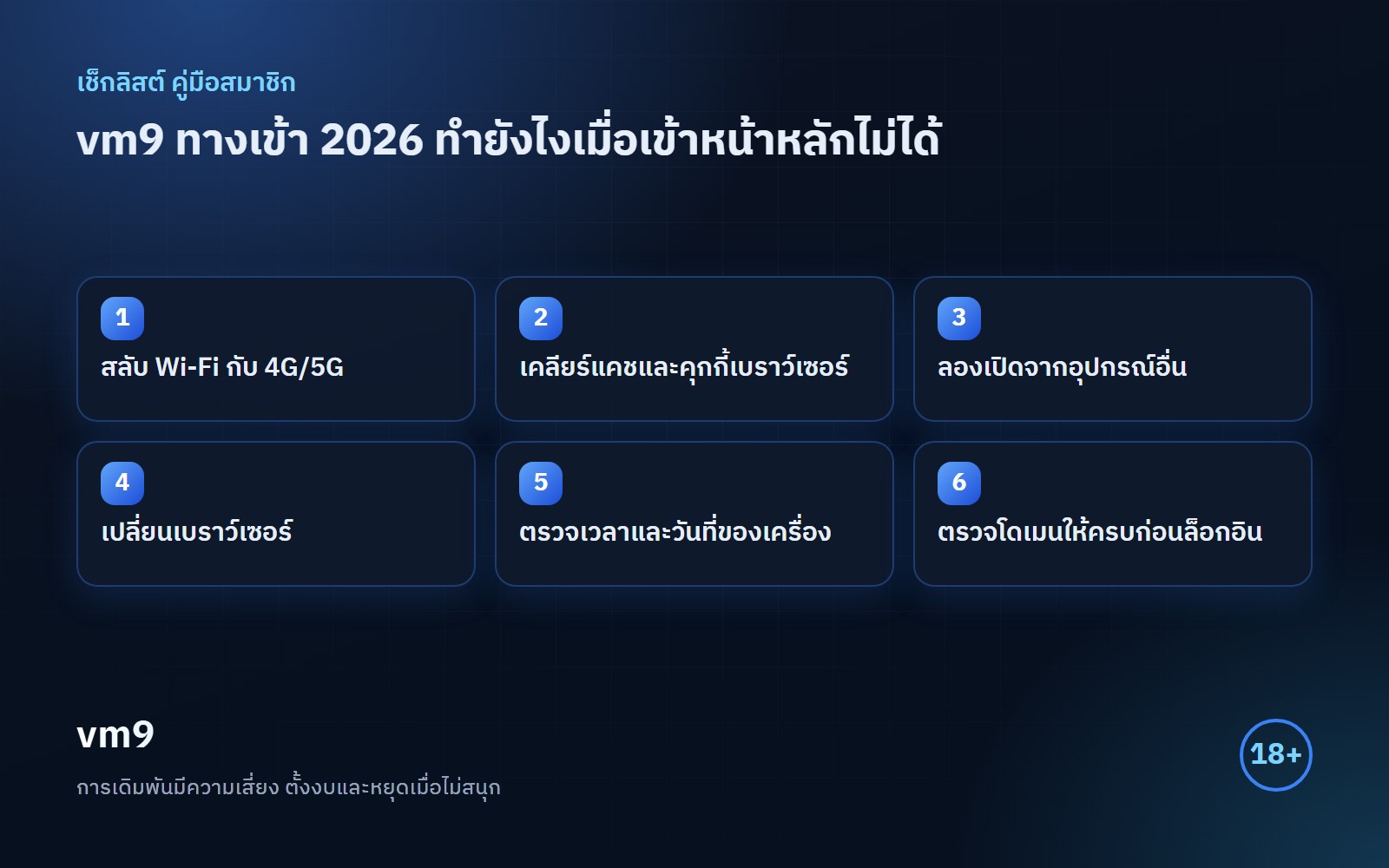 vm9 ทางเข้า เช็กลิสต์แก้ปัญหาเมื่อเปิดเว็บไม่ได้